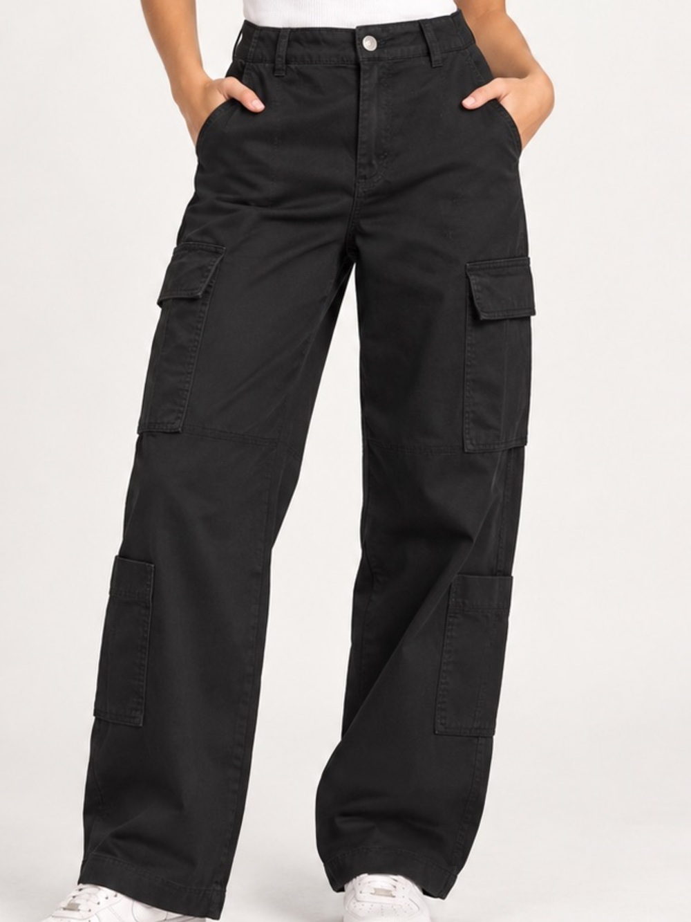 H&M Black Cotton Multi Pocket Cargo Pants Size 8